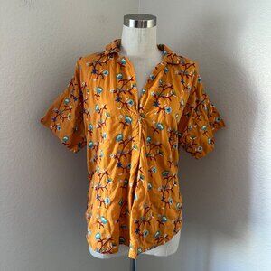 Anthropologie Pilcro Blouse Floral Embroidered Popover Shirt Collar Short Sleeve